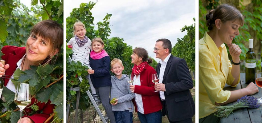 Irmi Stich mit ihrer Familie im Weingarten
